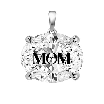 תליון יהלום מעבדה אובל עם חריטת לייזר MOM - זהב 14 קראט צהוב/לבן/רוז גולד