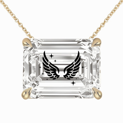 שרשרת אבן מוסונייט אמרלד מרחף חריטה כנפי מלאך וכוכבים - זהב 14 קראט צהוב/לבן/רוז גולד