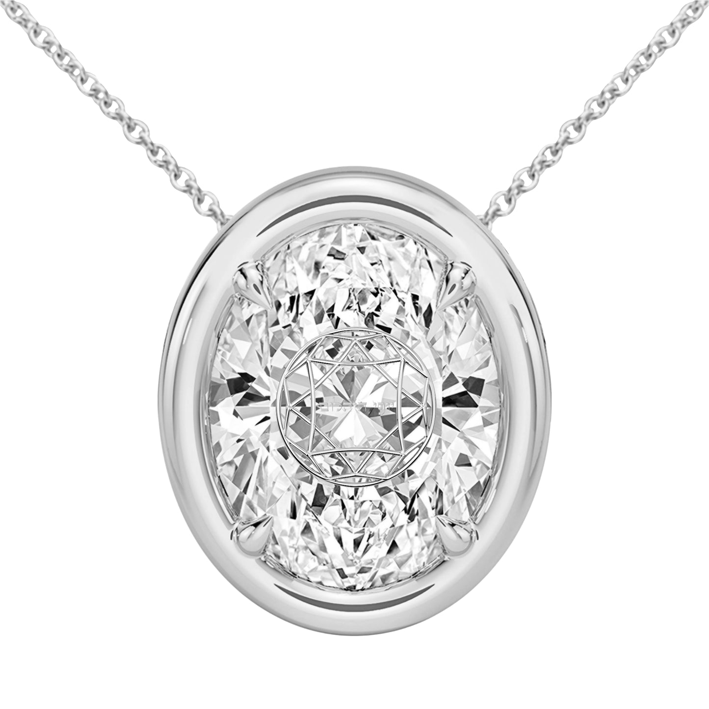 Lab Grown Diamond Oval Bezel Prongs Pendant Necklace 14K Yellow/White/Rose Gold
