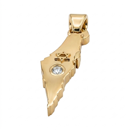 תליון מפת ארץ ישראל עם מגן דוד בשיבוץ יהלום מעבדה זהב 14 קראט צהוב/לבן/רוז גולד - עיצוב מיוחד