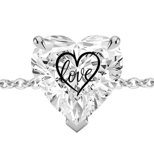 צמיד אבן מוסונייט לב מרחף עם חריטת לייזר לב Love - כסף 925