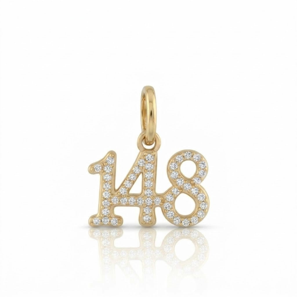 תליון עדין מספר 148 גימטריה של רבי נחמן מברסלב בשיבוץ יהלומי מעבדה זהב 14 קראט צהוב/לבן/רוז גולד