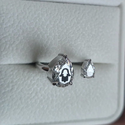 טבעת יהלומי מעבדה טיפה עם חריטת לייזר חמסה בחמסה - זהב 14 קראט צהוב/לבן/רוז גולד