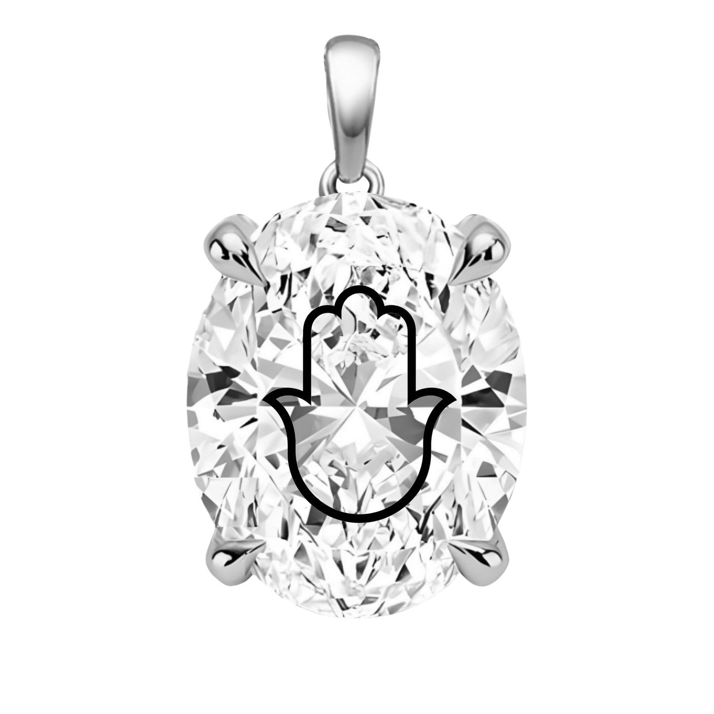 תליון אבן מוסונייט אובל עם חריטת לייזר חמסה - זהב 14 קראט צהוב/לבן/רוז גולד