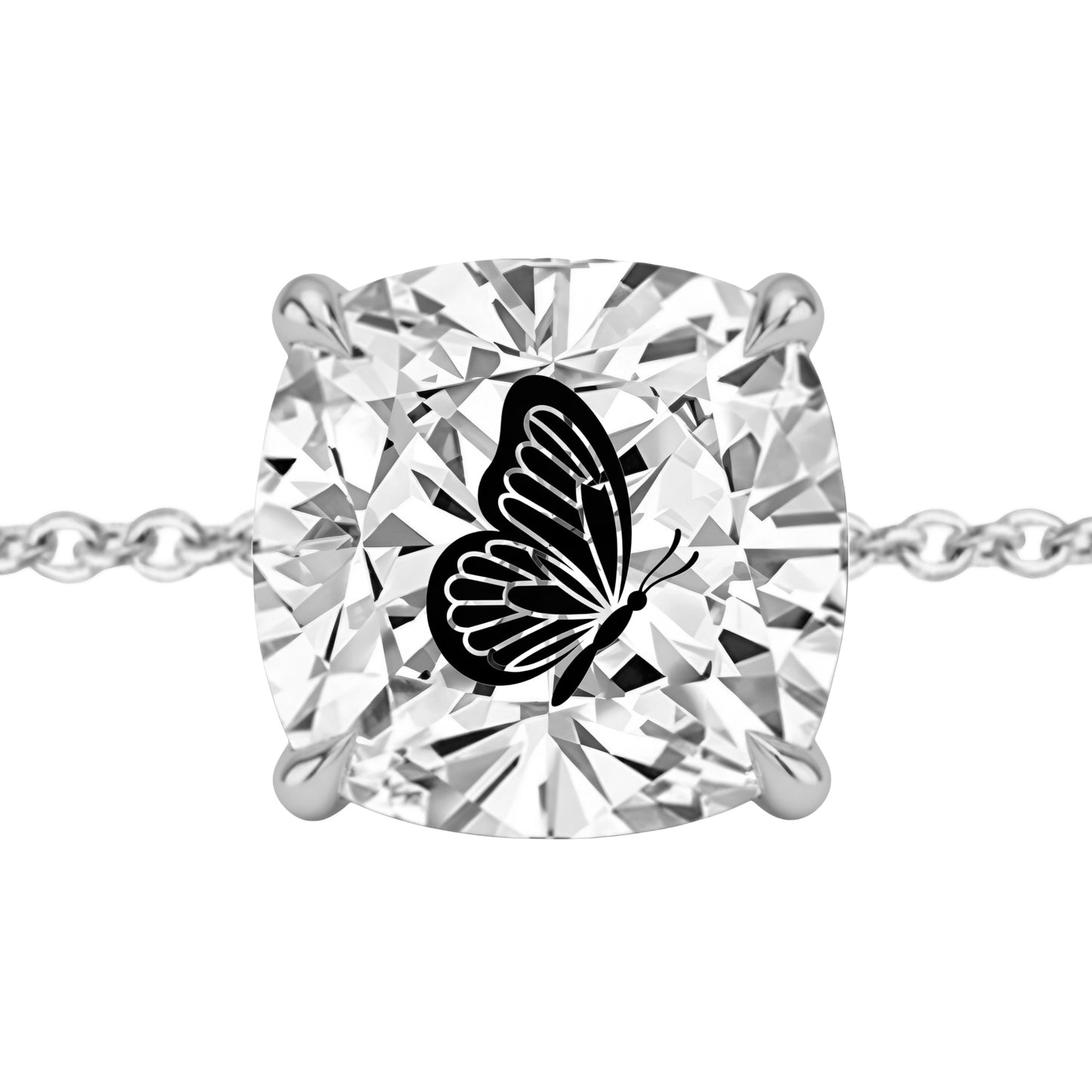 צמיד יהלום מעבדה קושן מרחף עם חריטת לייזר פרפר – זהב 14 קראט צהוב/לבן/רוז גולד