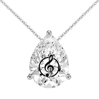 שרשרת יהלום מעבדה טיפה מרחפת חריטה תו מוזיקלי - זהב 14 קראט צהוב/לבן/רוז גולד