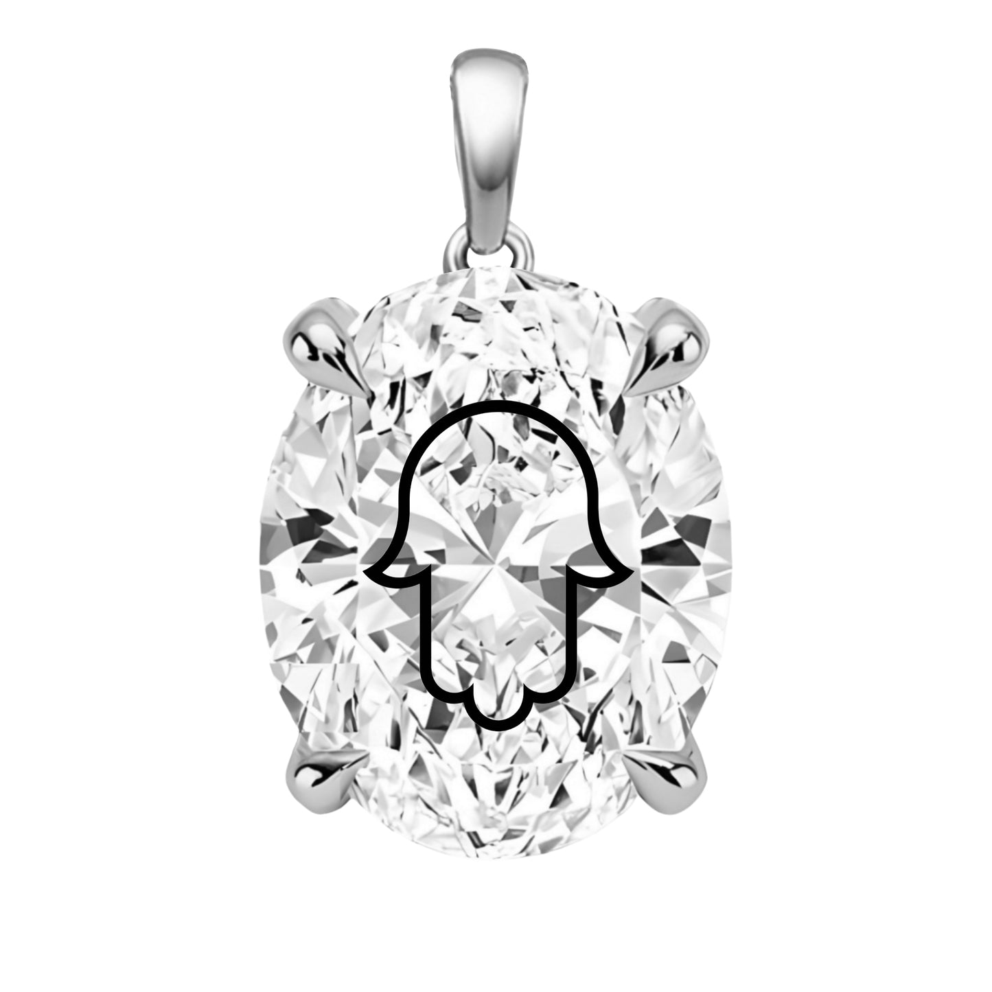 תליון יהלום מעבדה אובל עם חריטת לייזר חמסה - זהב 14 קראט צהוב/לבן/רוז גולד