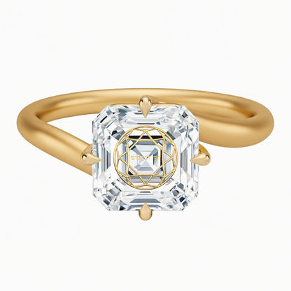 טבעת טוויסט יהלום מעבדה אשר חריטה לוגו בעיצוב אישי - זהב 14 קראט צהוב/לבן/רוז גולד