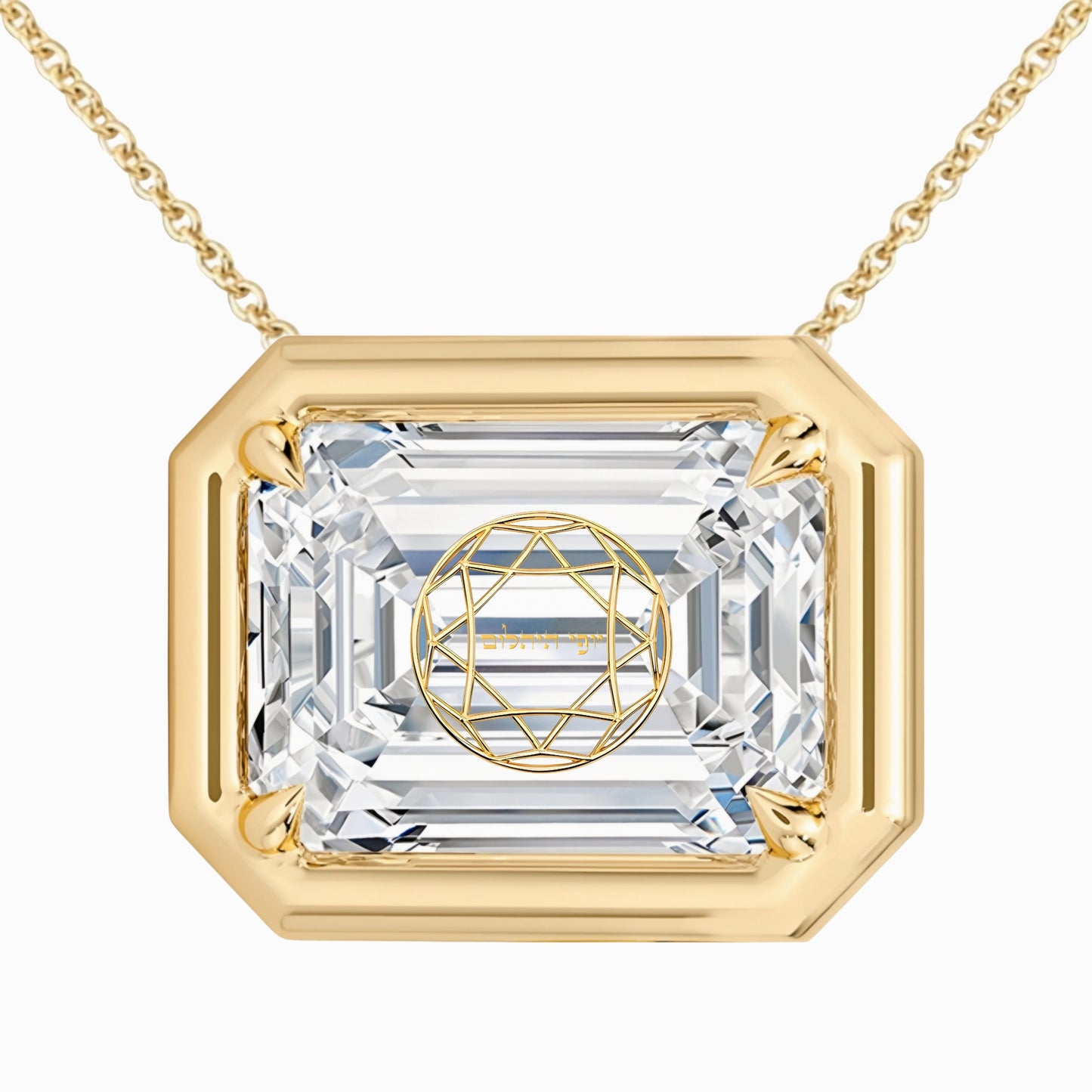 Lab Grown Diamond Emerald Bezel Prongs Pendant Necklace 14K Yellow/White/Rose Gold