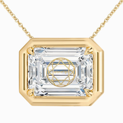 Lab Grown Diamond Emerald Bezel Prongs Pendant Necklace 14K Yellow/White/Rose Gold