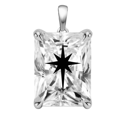 Laser Engrave Lab Grown Diamond Radiant Pendant North Star Engraved 14K Gold
