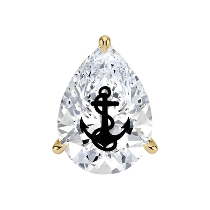 עגיל יהלום מעבדה טיפה עם חריטת לייזר עוגן – זהב 14 קראט לבן/צהוב/רוז גולד – עגיל ייחודי עם מסר מיוחד