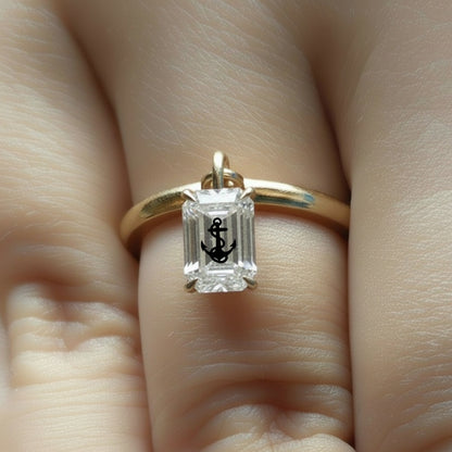 Laser Engrave Lab Grown Diamond Emerald Floating Pendant Anchor Engraved 14K Yellow/White/Rose Gold