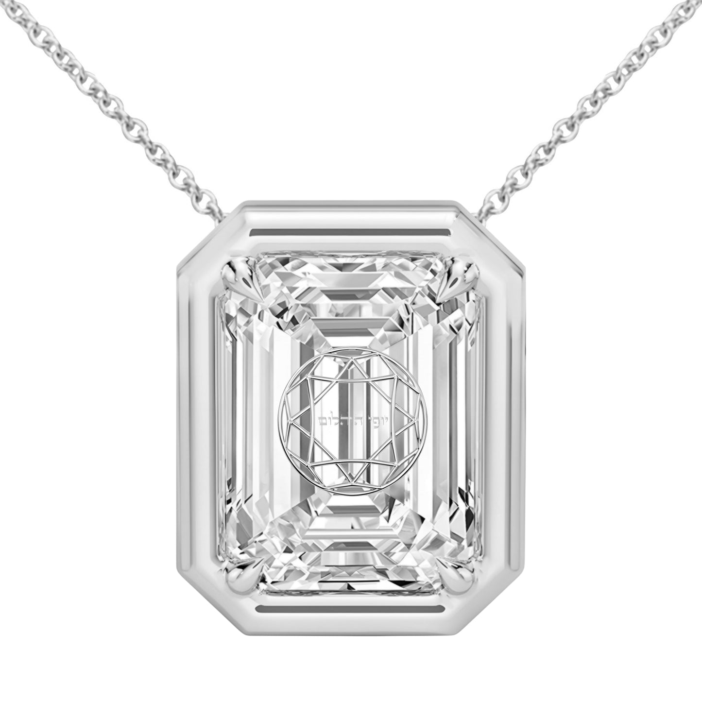 Lab Grown Diamond Emerald Bezel Prongs Pendant Necklace 14K Yellow/White/Rose Gold