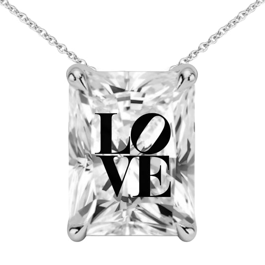 שרשרת אבן מוסונייט רדיאן מרחפת עם חריטת לייזר LOVE - כסף 925