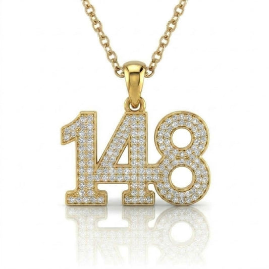 שרשרת תליון מספר 148 גימטריה של רבי נחמן מברסלב בשיבוץ יהלומי מעבדה זהב 14 קראט צהוב/לבן/רוז גולד
