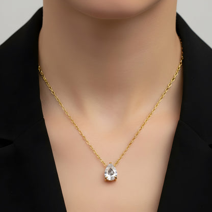 שרשרת יהלום מעבדה טיפה מרחפת עם חריטת לייזר האש שלי - זהב 14 קראט צהוב/לבן/רוז גולד