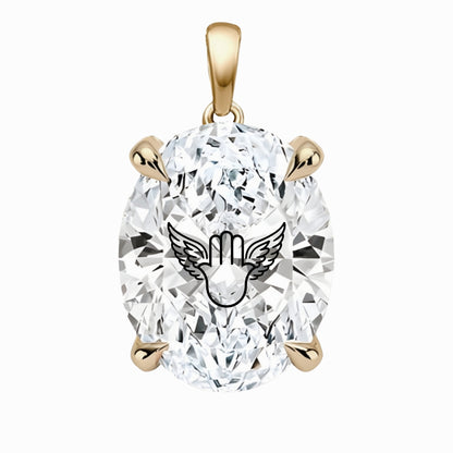 תליון אבן מוסונייט אובל עם חריטת לייזר חמסה כנפי מלאך - זהב 14 קראט צהוב/לבן/רוז גולד