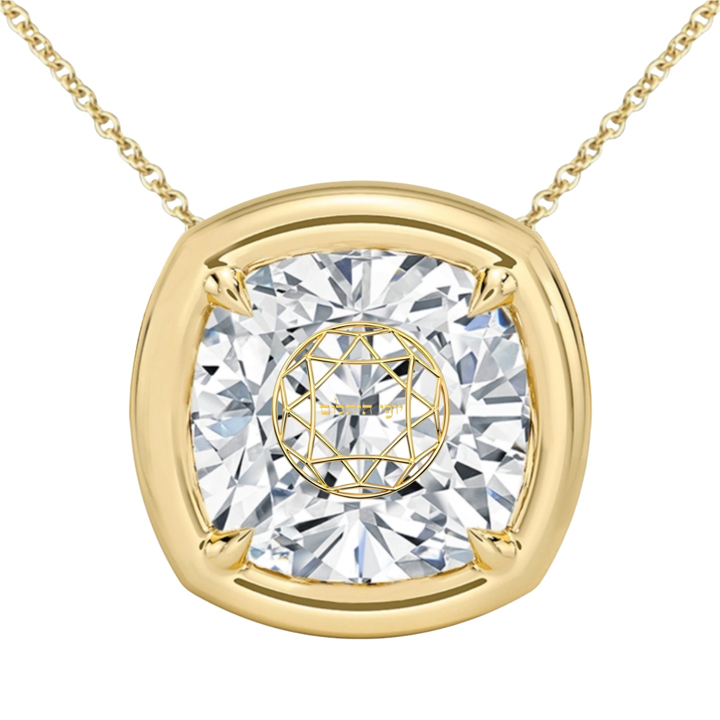 Lab Grown Diamond Cushion Bezel Prongs Pendant Necklace 14K Yellow/White/Rose Gold