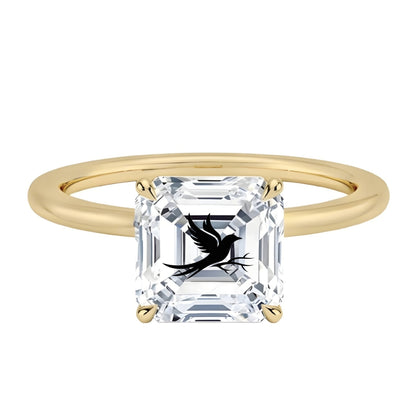 טבעת אבן מוסונייט אשר עם חריטת לייזר עורב וענף - זהב 14 קראט צהוב/לבן/רוז גולד