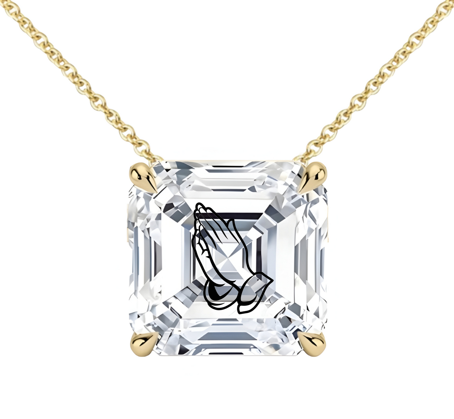 שרשרת אבן מוסונייט אשר מרחף חריטה ידיים מתפללות - זהב 14 קראט צהוב/לבן/רוז גולד