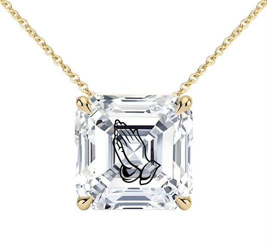 שרשרת אבן מוסונייט אשר מרחף חריטה ידיים מתפללות - זהב 14 קראט צהוב/לבן/רוז גולד