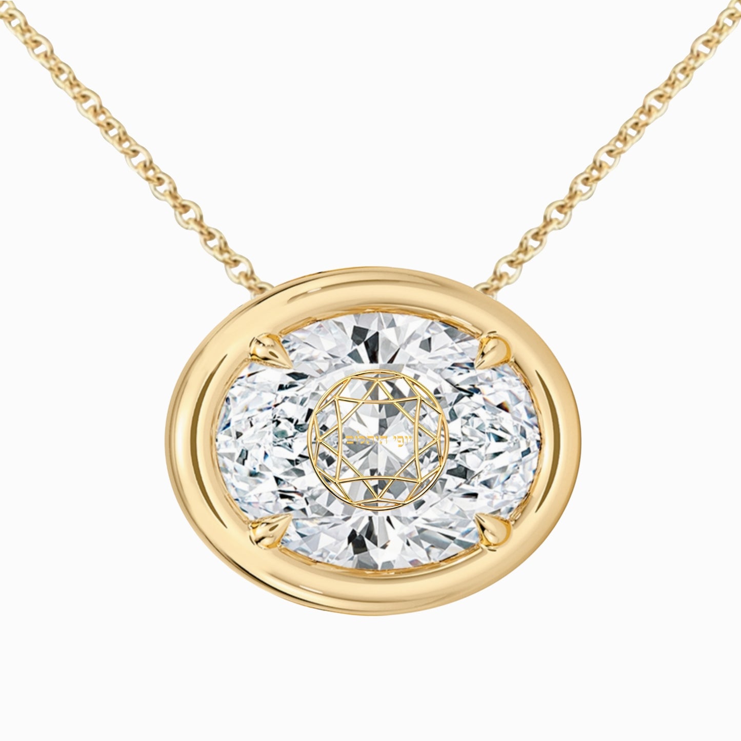 Lab Grown Diamond Oval Bezel Prongs Pendant Necklace 14K Yellow/White/Rose Gold