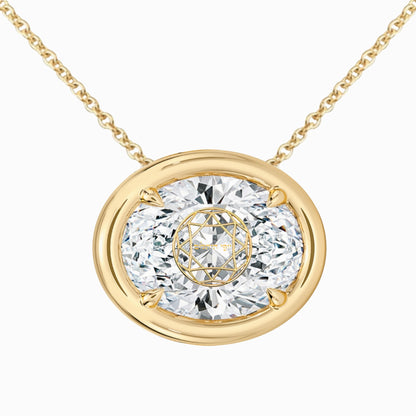 Lab Grown Diamond Oval Bezel Prongs Pendant Necklace 14K Yellow/White/Rose Gold