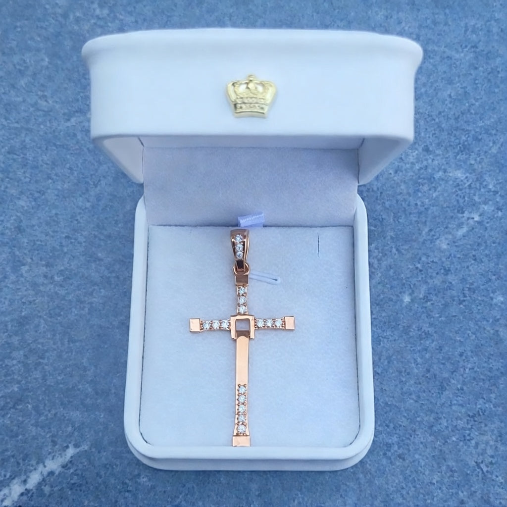 Big Solid Two-Part Swinging Cross Pendant Lab Grown Diamond Set Custom Engraving Of A Verse On The Back 14K Gold