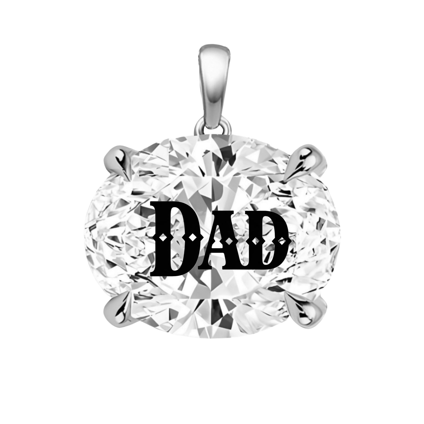 תליון אבן מוסונייט אובל עם חריטת לייזר DAD - זהב 14 קראט צהוב/לבן/רוז גולד