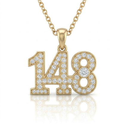 שרשרת תליון מספר 148 גימטריה של רבי נחמן מברסלב בשיבוץ יהלומי מעבדה זהב 14 קראט צהוב/לבן/רוז גולד