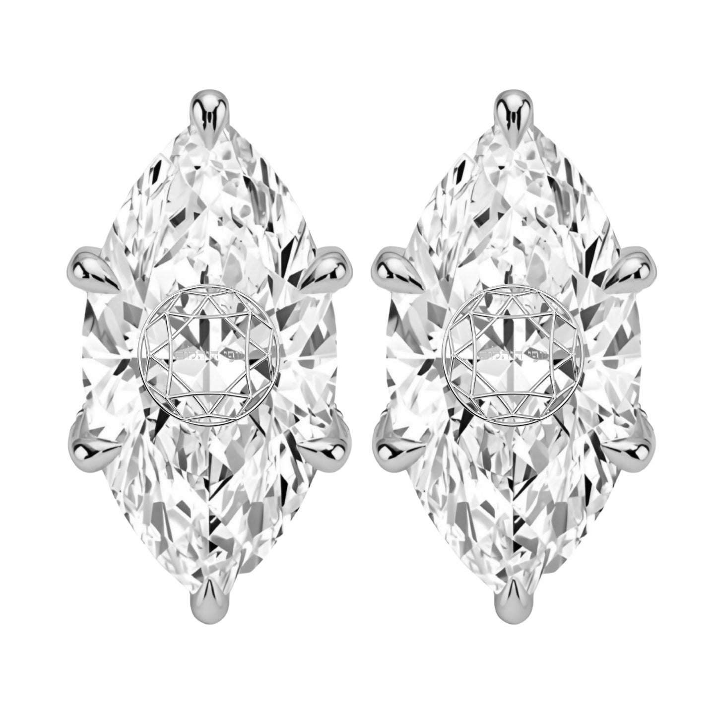 זוג עגילי יהלום מעבדה מרקיזה חריטה בעיצוב אישי - זהב 14 קראט צהוב/לבן/רוז גולד