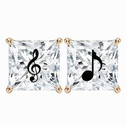 Lab Grown Diamond Princess Earrings With Music Notes Laser Engraved On The Diamond 14K Gold