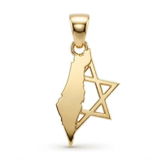 תליון מפת ארץ ישראל בשילוב חצי מגן דוד זהב 14 קראט צהוב/לבן/רוז גולד - עיצוב מיוחד