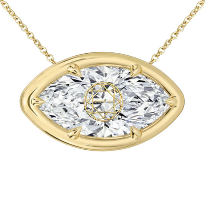 Lab Grown Diamond Marquise Bezel Prongs Pendant Necklace 14K Yellow/White/Rose Gold