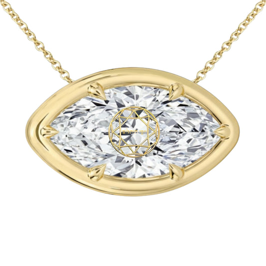 Lab Grown Diamond Marquise Bezel Prongs Pendant Necklace 14K Yellow/White/Rose Gold