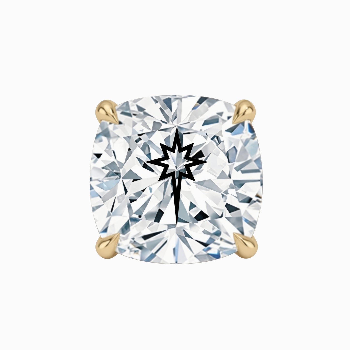 עגיל יהלום מעבדה קושן עם חריטת לייזר כוכב הצפון – זהב 14 קראט לבן/צהוב/רוז גולד