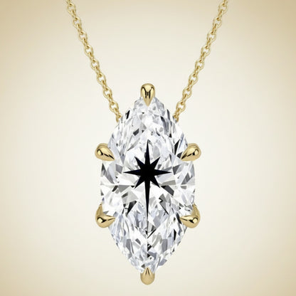Lab Grown Diamond Marquise Necklace With North Star Laser Engraved On The Diamond 14K Gold