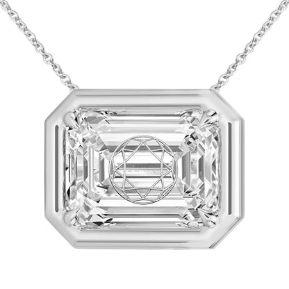 Lab Grown Diamond Emerald Bezel Prongs Pendant Necklace 14K Yellow/White/Rose Gold