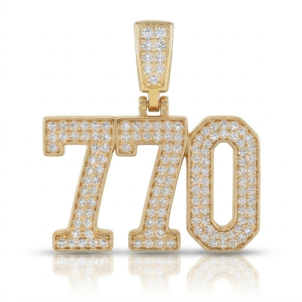 תליון גדול מספר 770 הרבי מלובביץ יהלומי מעבדה זהב 14 קראט צהוב/לבן/רוז גולד - עיצוב מיוחד