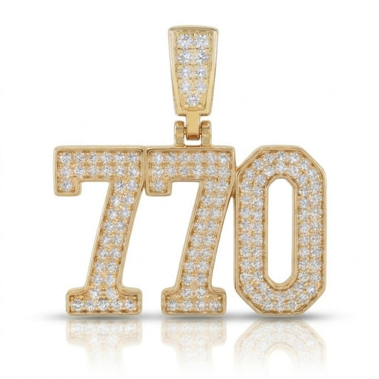 תליון גדול מספר 770 הרבי מלובביץ יהלומי מעבדה זהב 14 קראט צהוב/לבן/רוז גולד - עיצוב מיוחד