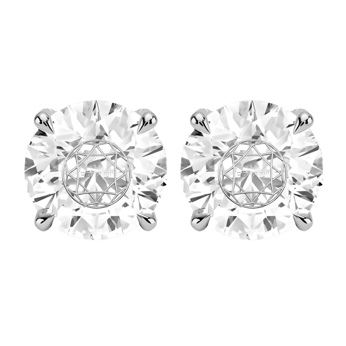 זוג עגילי יהלום מעבדה עגול חריטה בעיצוב אישי - זהב 14 קראט צהוב/לבן/רוז גולד