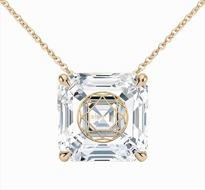 שרשרת יהלום מעבדה אשר מרחף עם חריטת לייזר בעיצוב אישי - זהב 14 קראט צהוב/לבן/רוז גולד