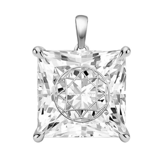 תליון אבן מוסונייט פרינסס עם חריטת לייזר בעיצוב אישי - כסף 925