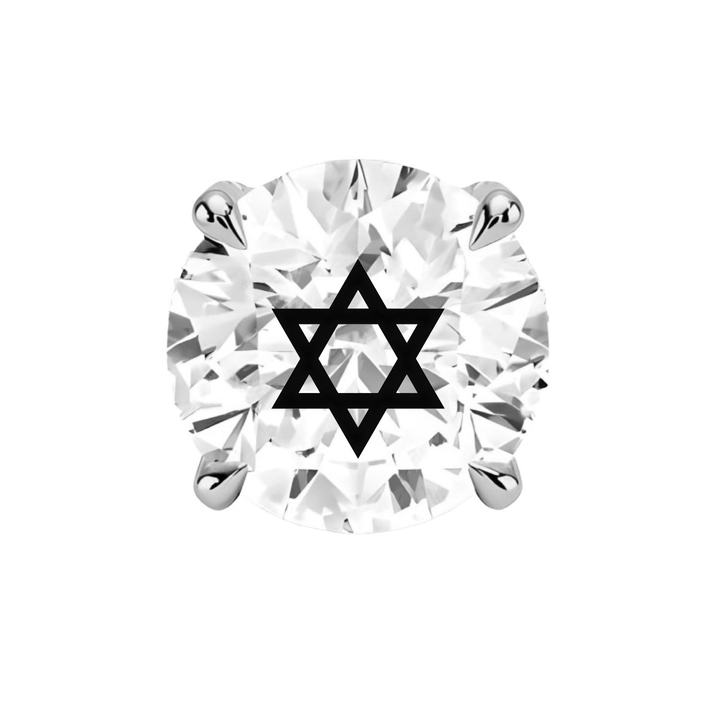 עגיל אבן מוסונייט עגול עם חריטת לייזר מגן דוד – זהב 14 קראט צהוב/לבן/רוז גולד – עגיל ייחודי עם מסר רוחני
