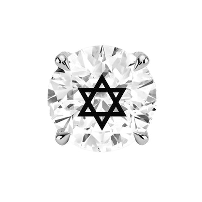 עגיל אבן מוסונייט עגול עם חריטת לייזר מגן דוד – זהב 14 קראט צהוב/לבן/רוז גולד – עגיל ייחודי עם מסר רוחני