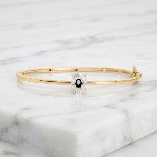 Laser Engrave On Lab Grown Diamond Bangel Bracelet Hamsa Engraving 14K Yellow/White/Rose Gold