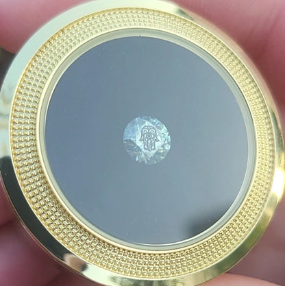 Laser Engrave On Moissanite Round Hamsa Engraved